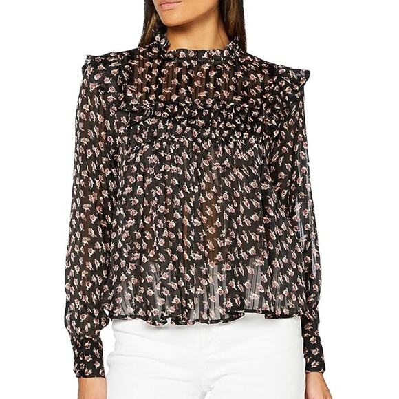 SCOTCH & SODA Floaty Ruffled Long Sleeve Top in Black Floral Print size XS - Picture 3 of 11